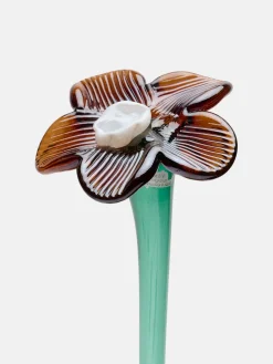 New HOFF MOUTHBLOWN CRYSTAL FLOWER BROWN