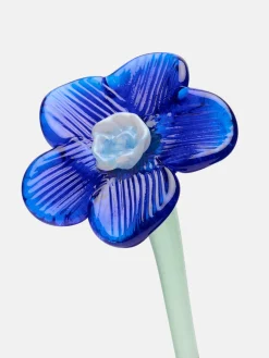 New HOFF MOUTHBLOWN CRYSTAL FLOWER BLUE