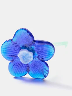 New HOFF MOUTHBLOWN CRYSTAL FLOWER BLUE