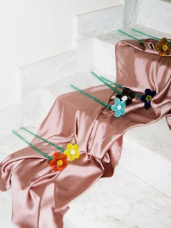 New HOFF MOUTHBLOWN CRYSTAL FLOWER BLUE