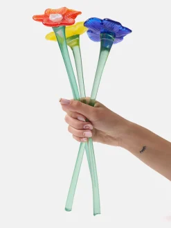 New HOFF MOUTHBLOWN CRYSTAL FLOWER BLUE